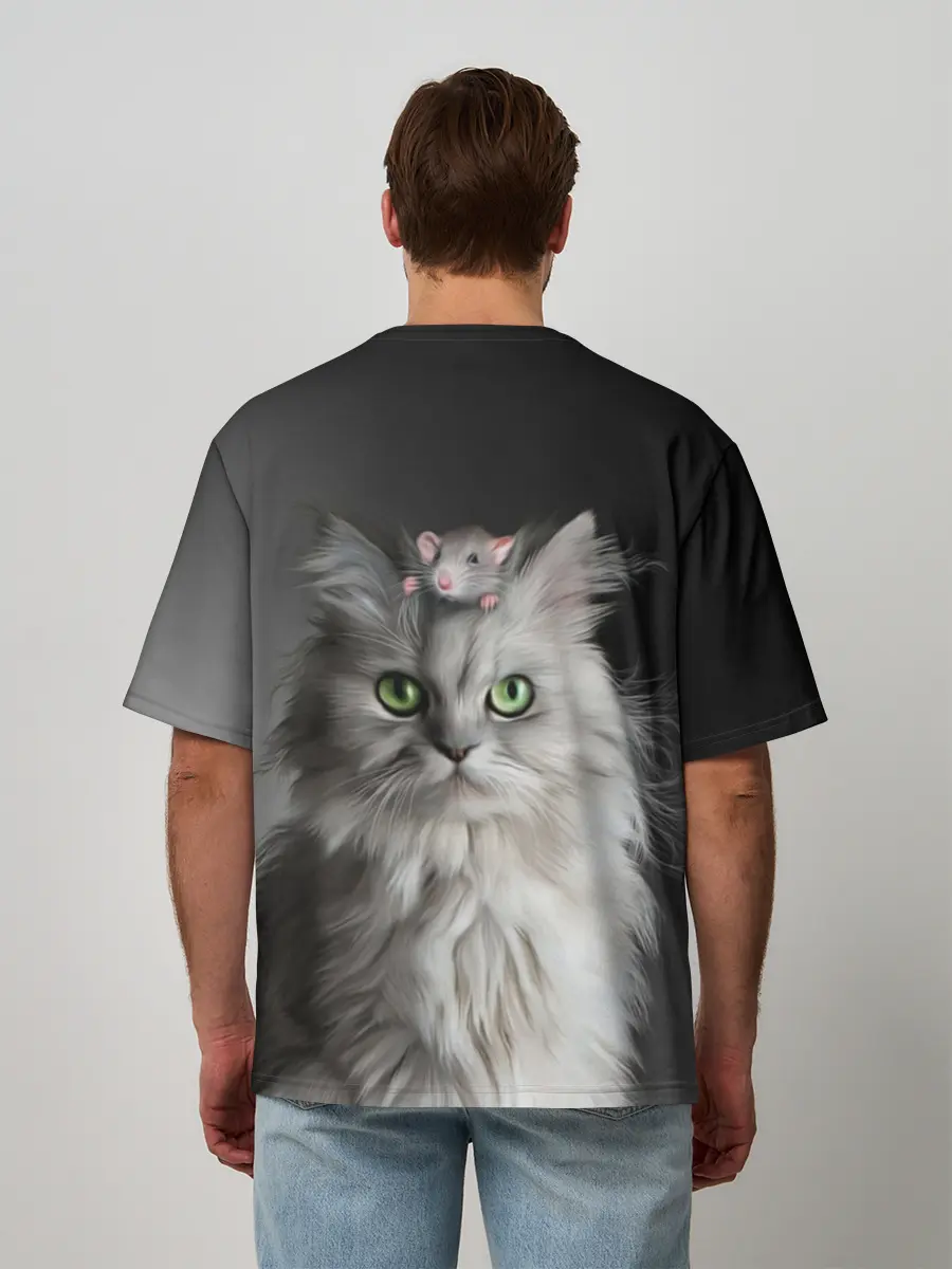Мужская футболка оверсайз / Кот и мышка