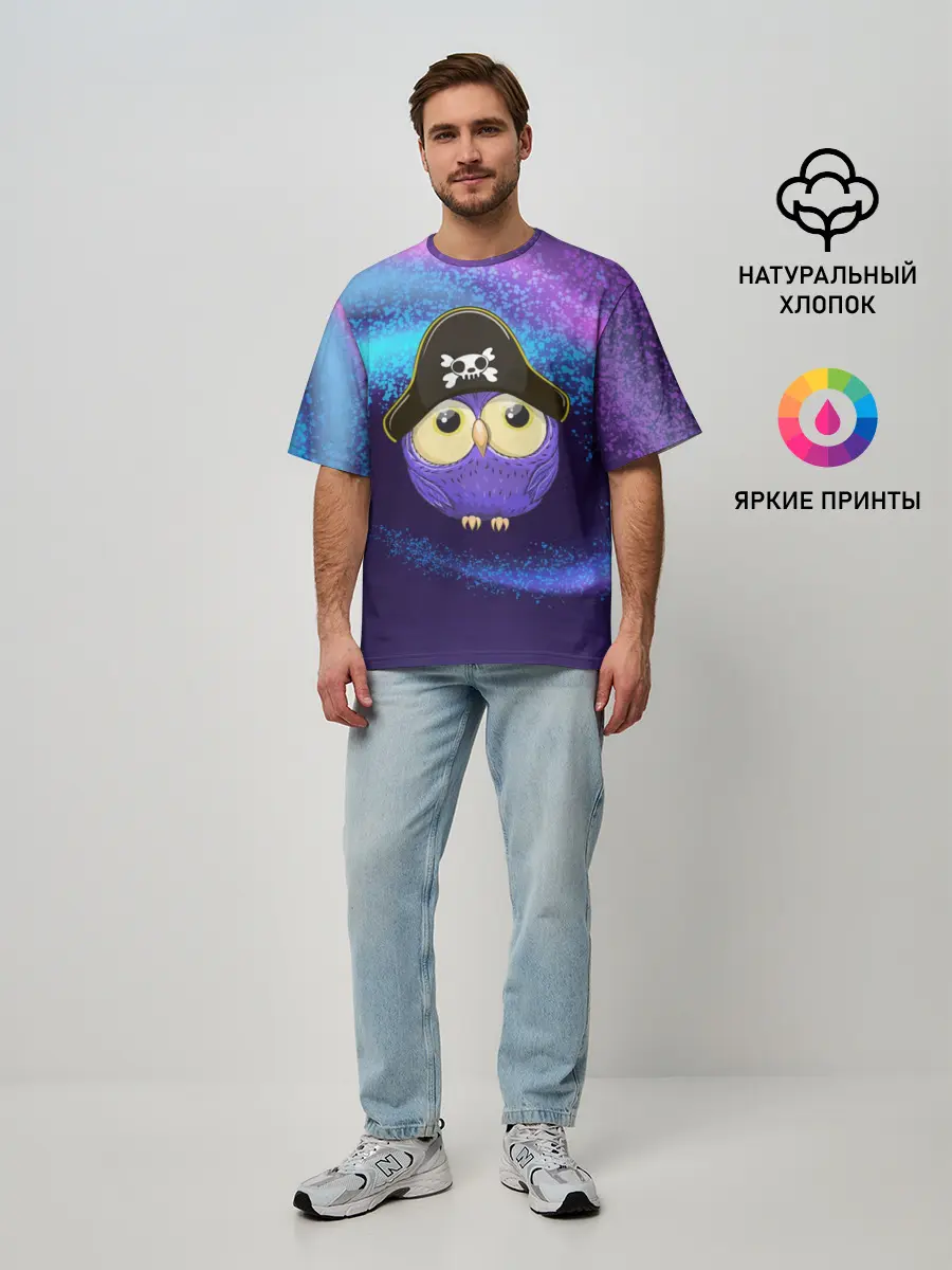 Мужская футболка оверсайз / Сова пират