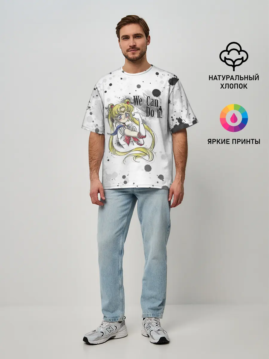 Мужская футболка оверсайз / Sailor Moon. We can do it!