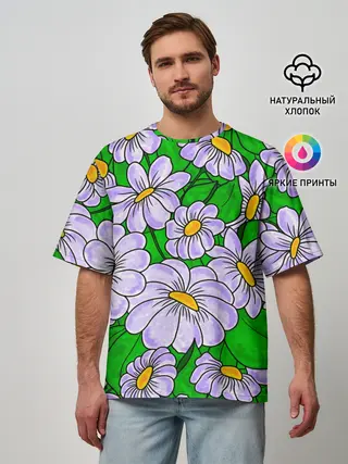 Мужская футболка оверсайз / Цветы Лавандовые ромашки