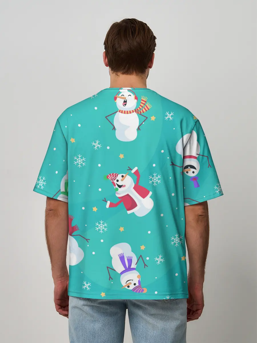 Мужская футболка оверсайз / РазНые Снеговики