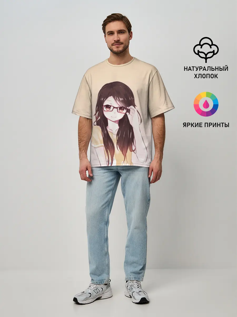 Мужская футболка оверсайз / девочка в очках милая