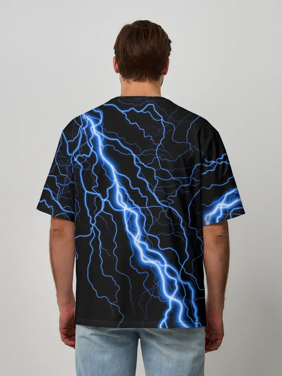 Мужская футболка оверсайз / ГОЛУБАЯ МОЛНИЯ / ГРОЗА