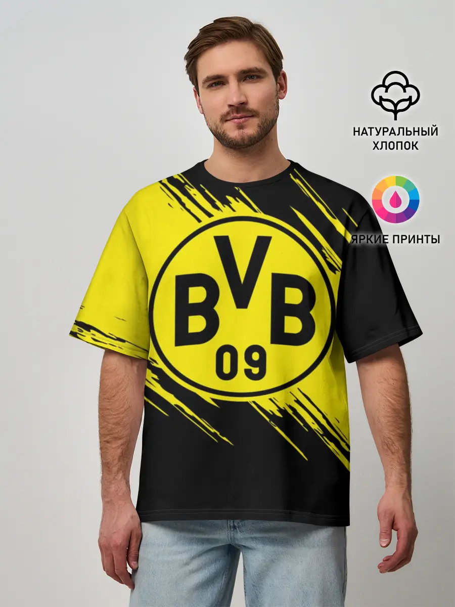 Мужская футболка оверсайз / Боруссия Дортмунд