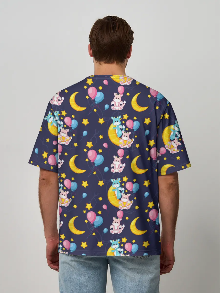 Мужская футболка оверсайз / Ночные дракончики