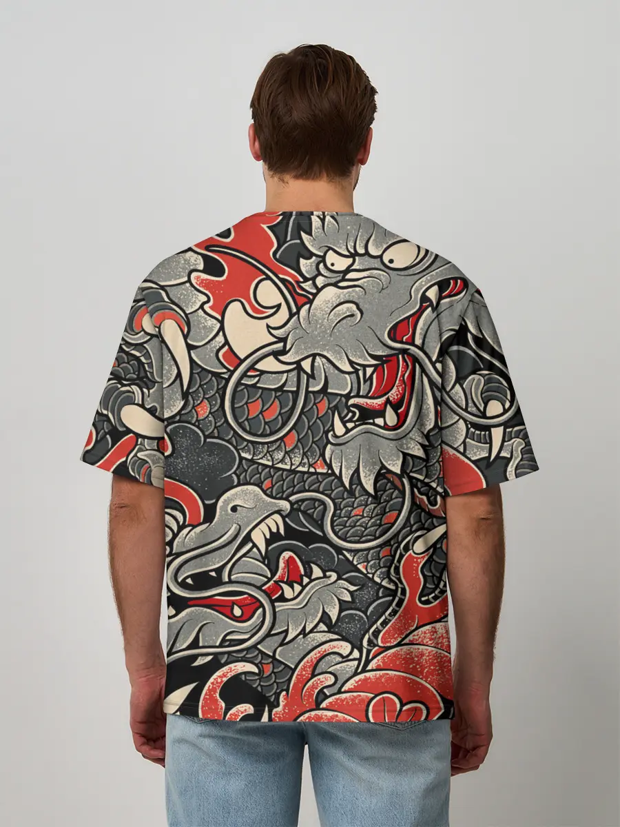 Мужская футболка оверсайз / Dsquared tatoo DRAGON