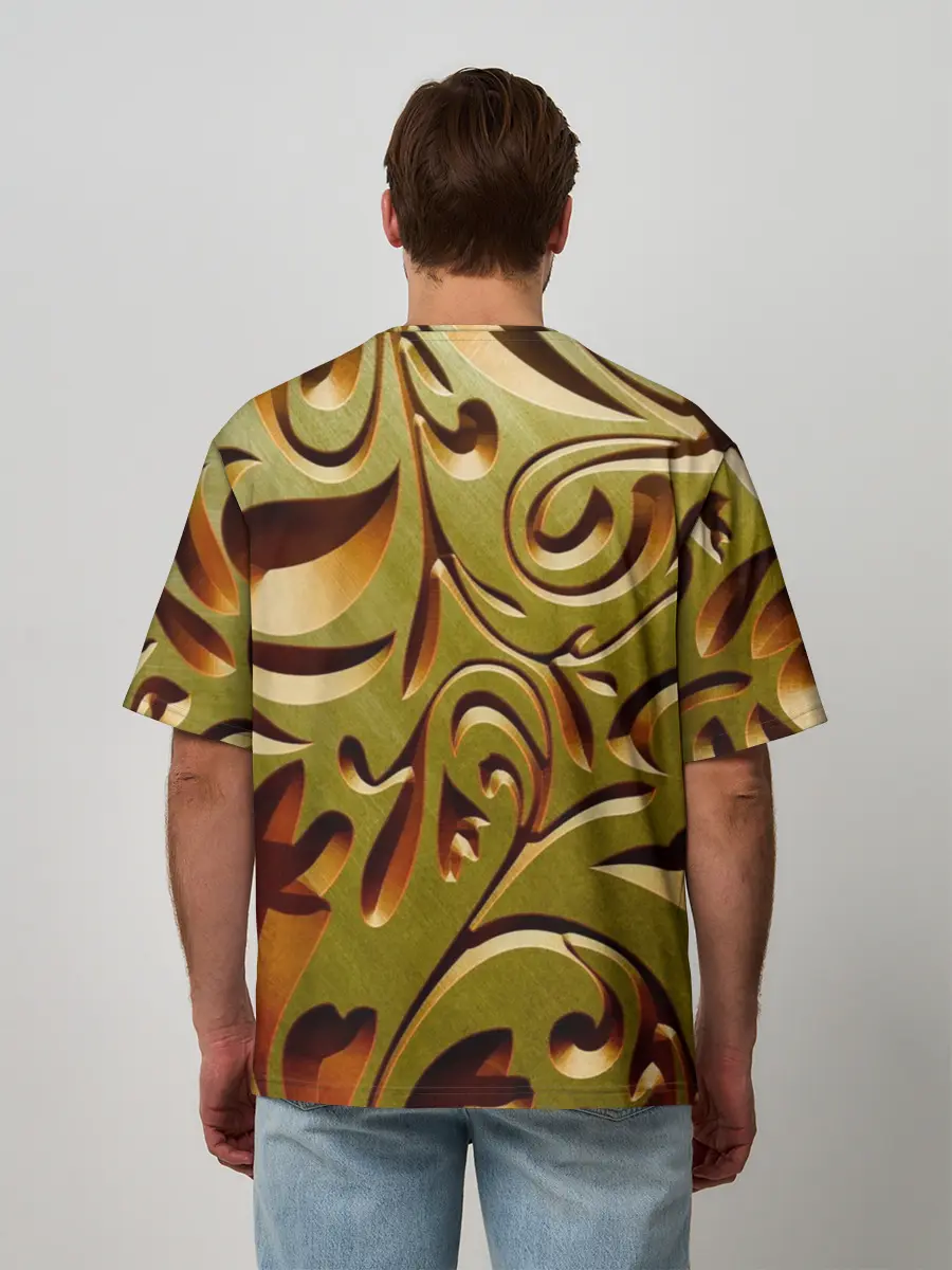 Мужская футболка оверсайз / Вырез по дереву