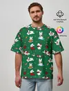 Мужская футболка оверсайз / Новогодний паттерн с зайчиками
