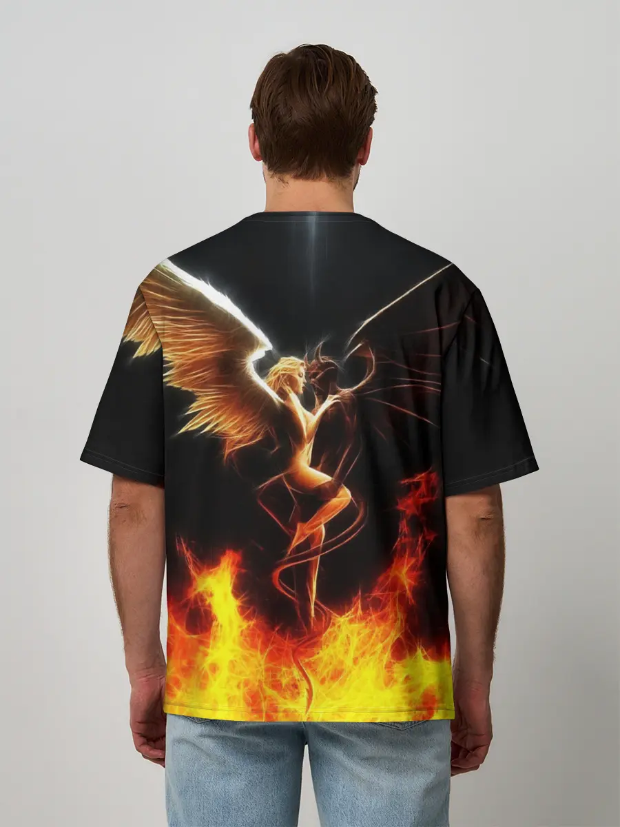 Мужская футболка оверсайз / Angel and demon