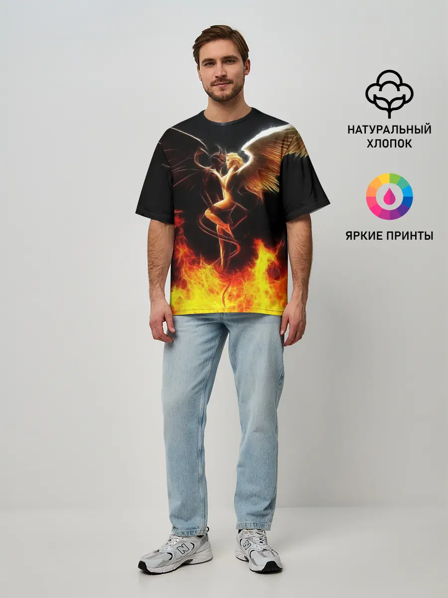 Мужская футболка оверсайз / Angel and demon