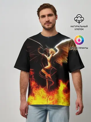 Мужская футболка оверсайз / Angel and demon