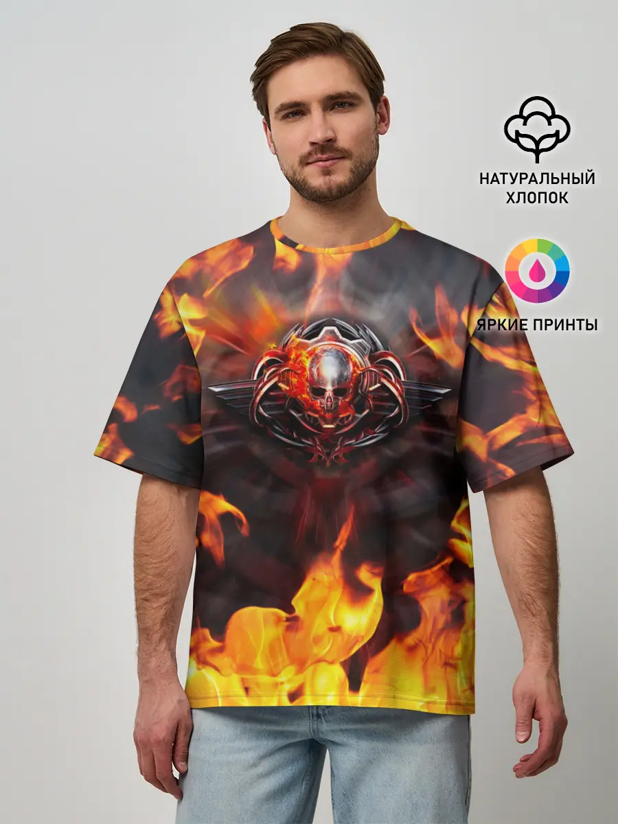 Мужская футболка оверсайз / FIRE GEARS OF WAR | ПОСТЕР В ОГНЕ