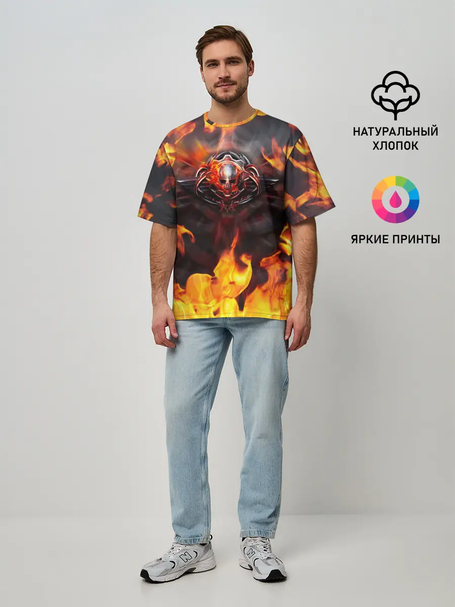 Мужская футболка оверсайз / FIRE GEARS OF WAR | ПОСТЕР В ОГНЕ