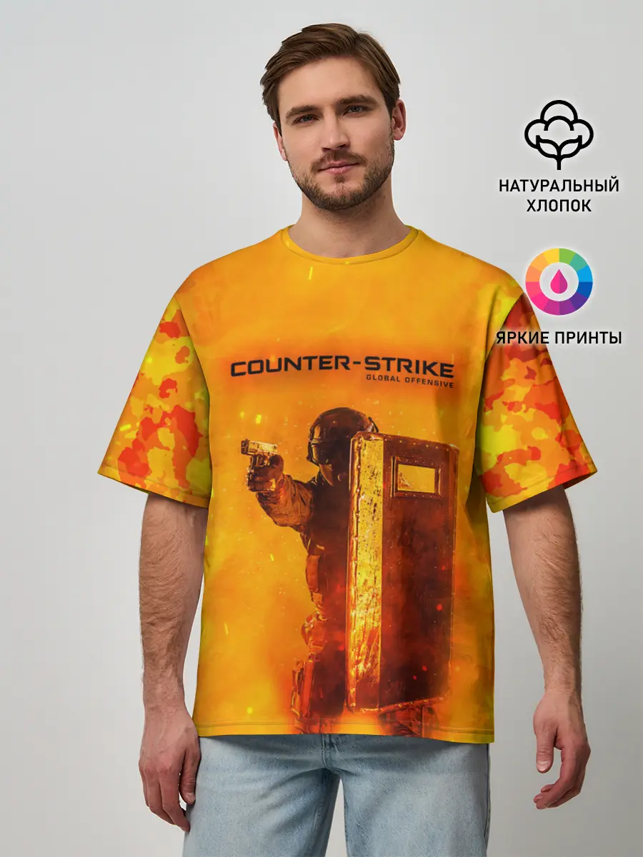 Мужская футболка оверсайз / CS GO FIRE | КС ГО