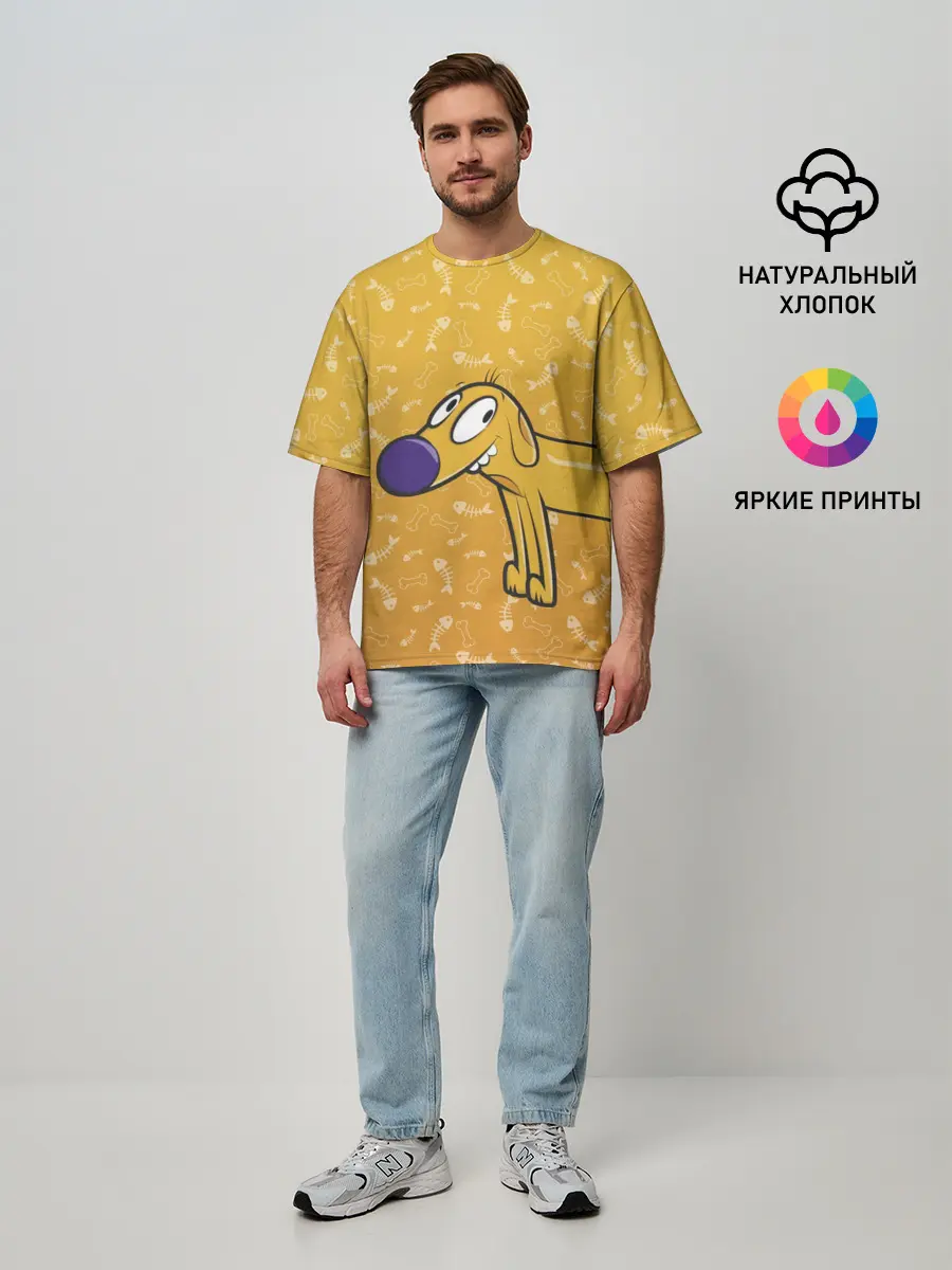 Мужская футболка оверсайз / КОТОПЕС | Пес спереди