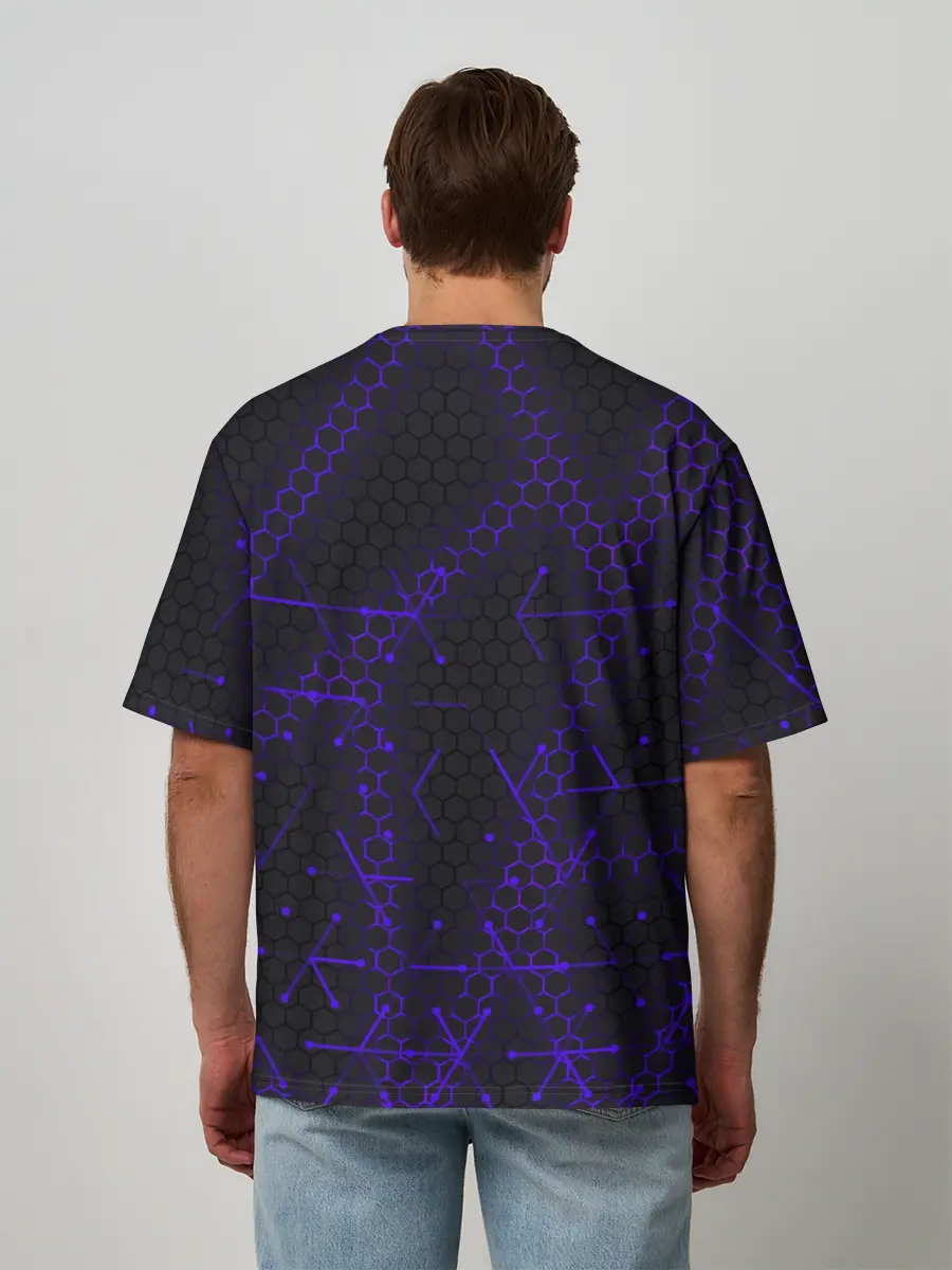 Мужская футболка оверсайз / СТАЛЬНЫЕ СОТЫ - НЕОН.ГЕОМЕТРИЯ