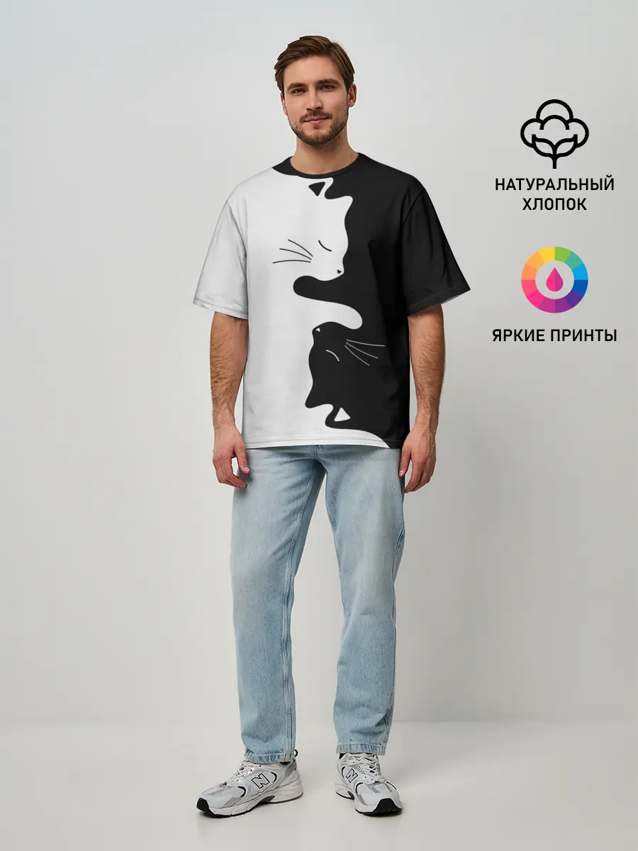 Мужская футболка оверсайз / Коты инь янь