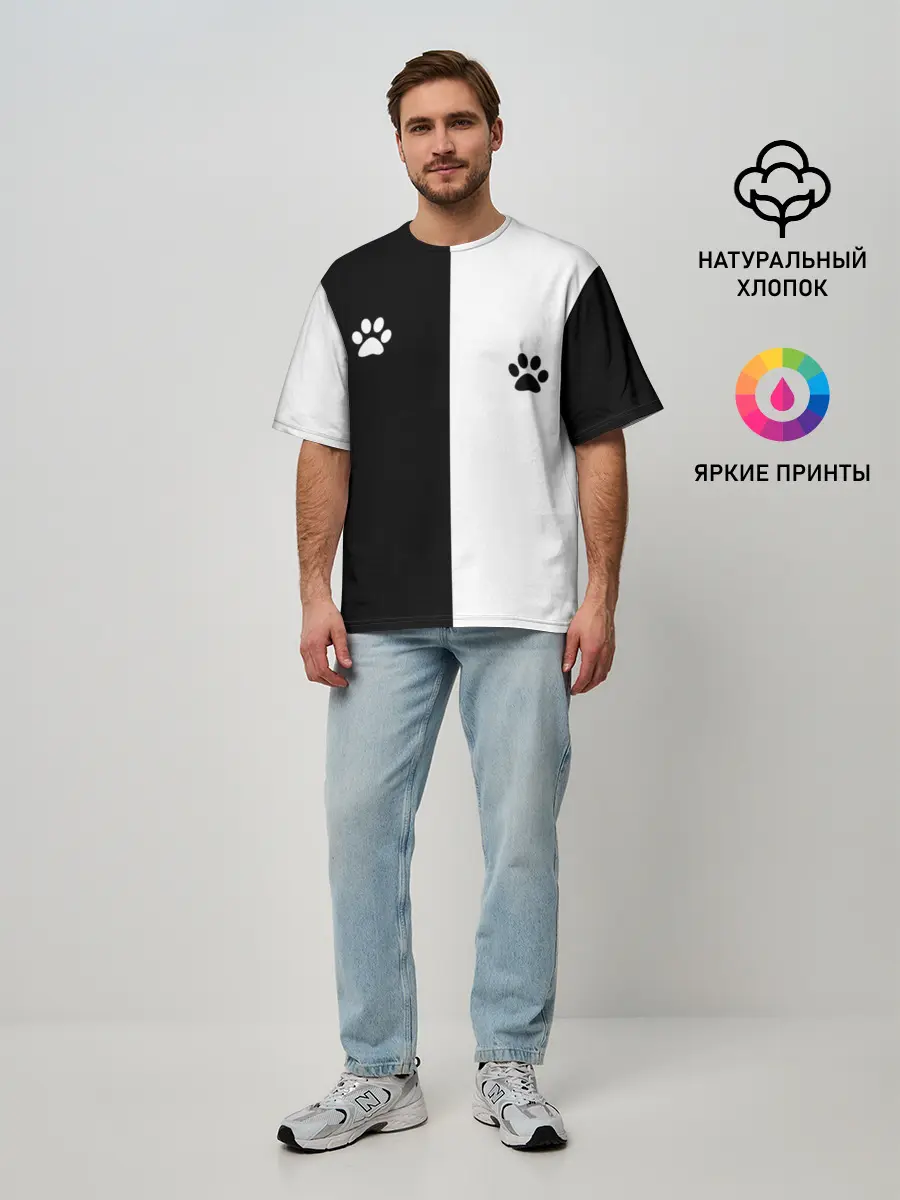 Мужская футболка оверсайз / Кошачьи следы