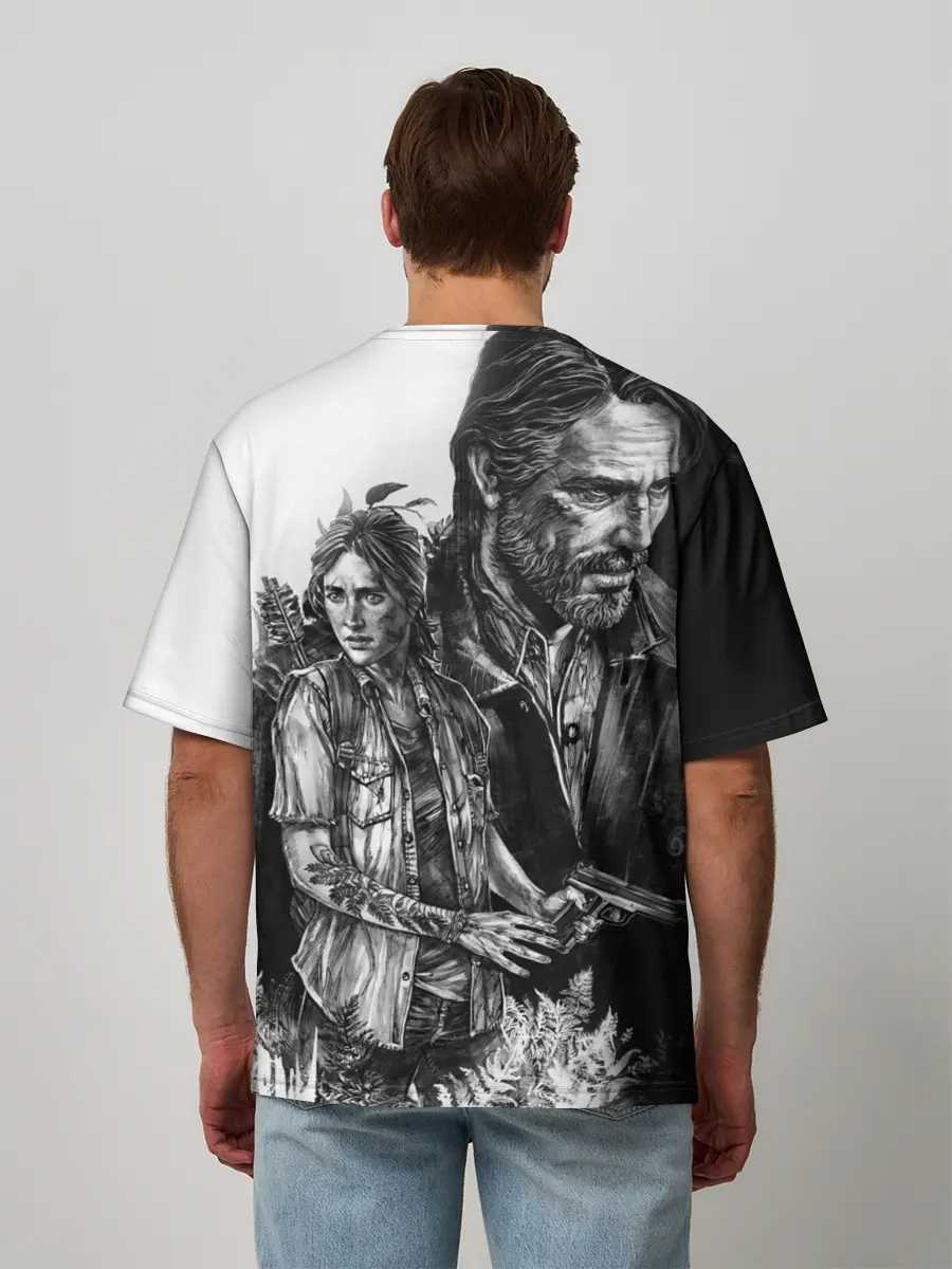 Мужская футболка оверсайз / THE LAST OF US ЧЁРНО БЕЛЫЙ