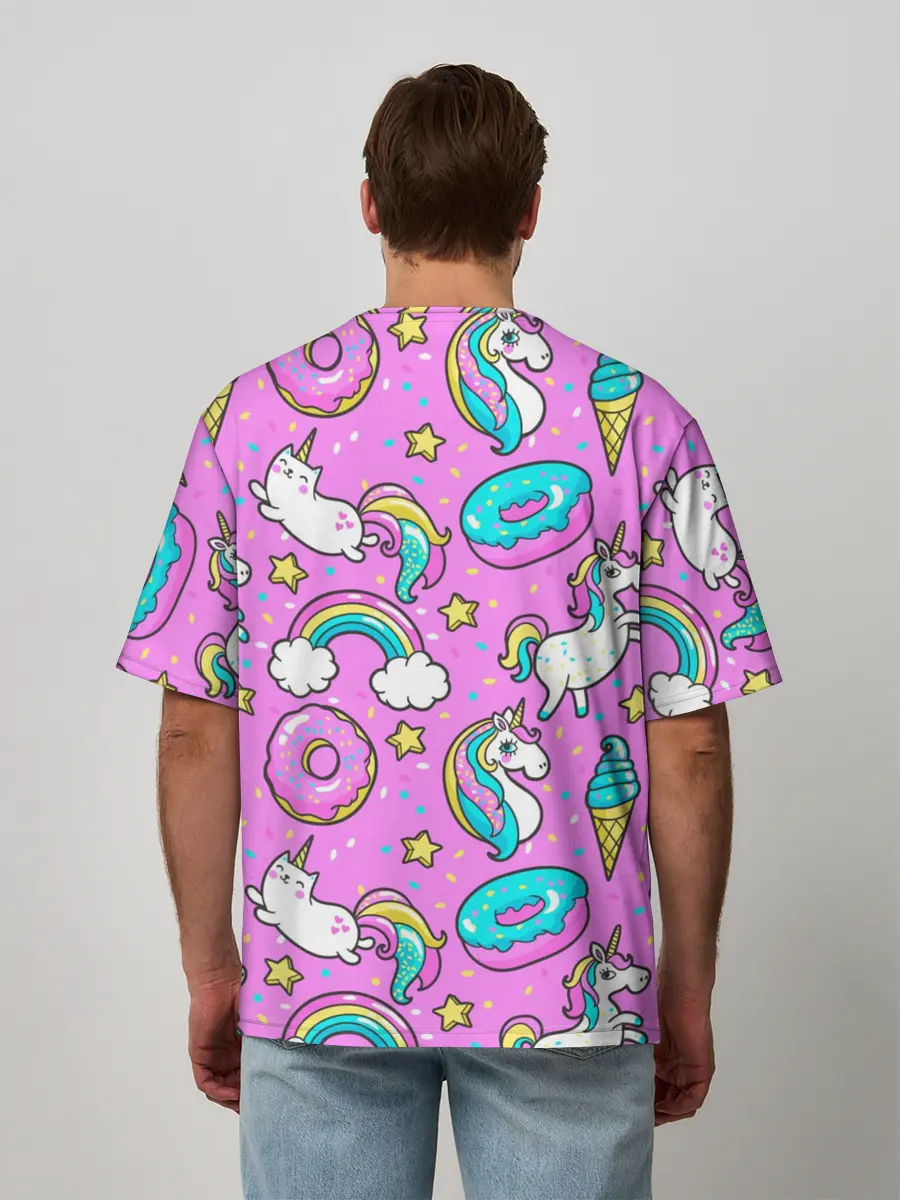 Мужская футболка оверсайз / Котики и Единороги