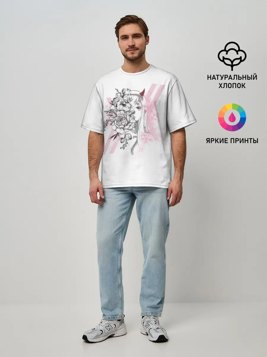 Мужская футболка оверсайз / Zero Two Roses
