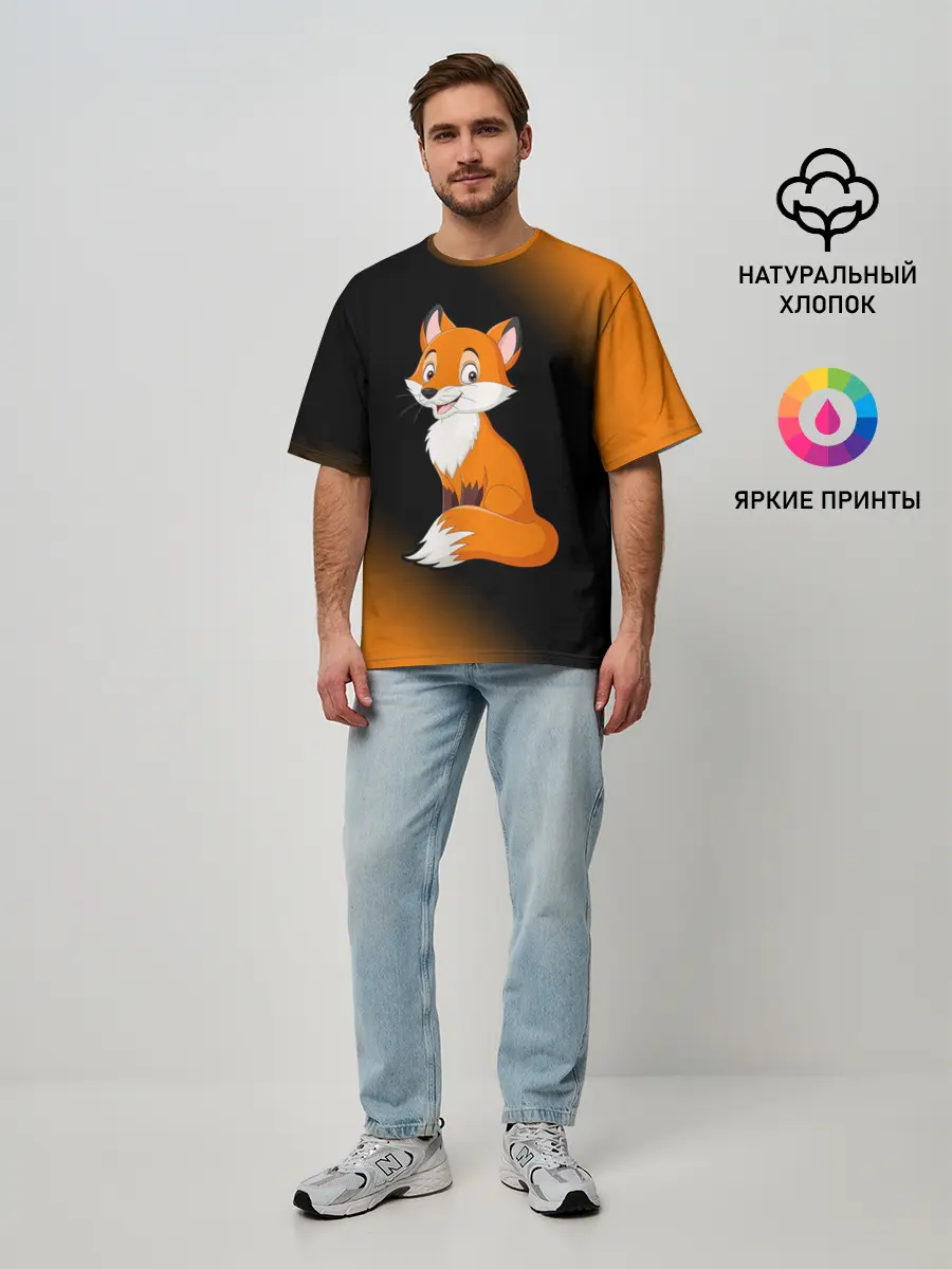 Мужская футболка оверсайз / Лисичка - Градиент