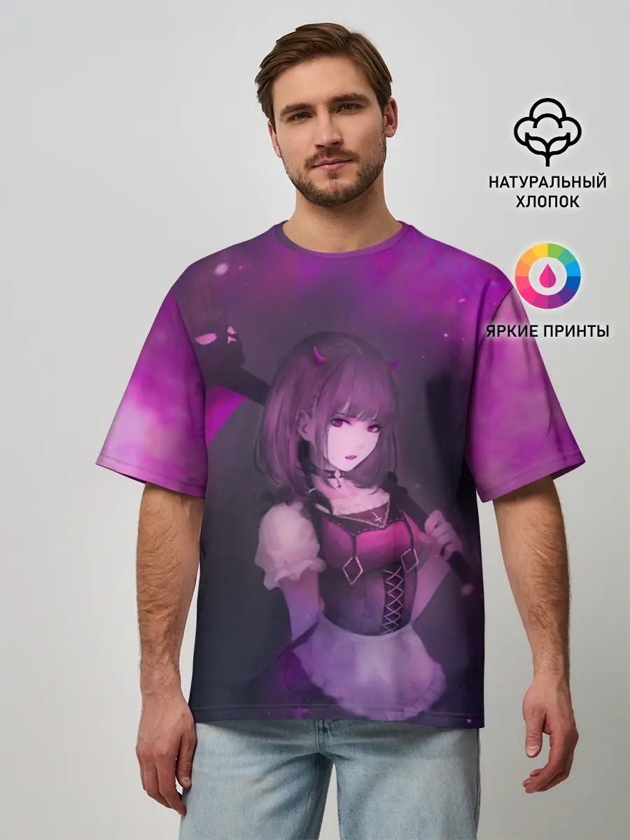 Мужская футболка оверсайз / Anime girl demon