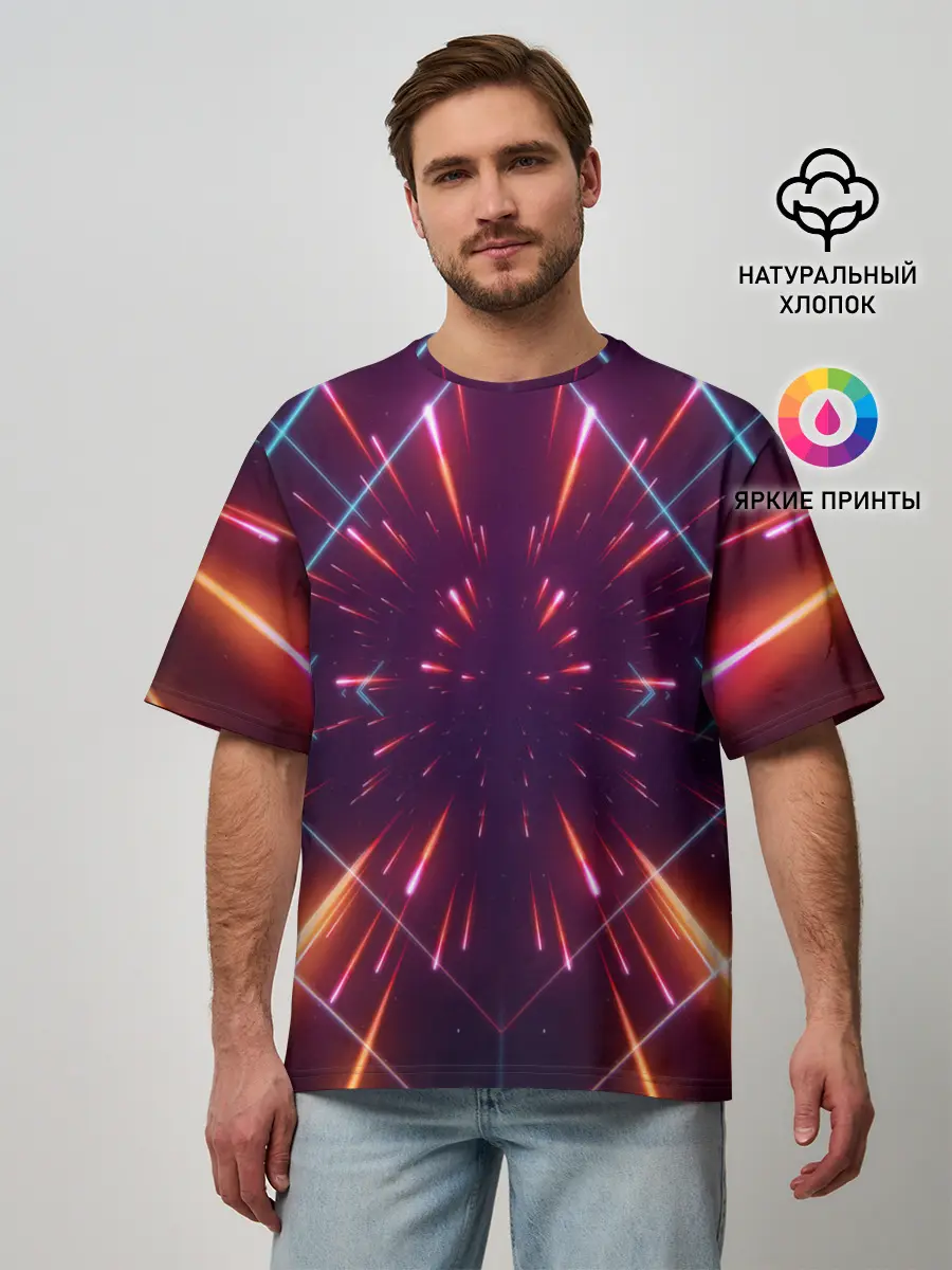 Мужская футболка оверсайз / SYNTHWAVE / RETROWAVE