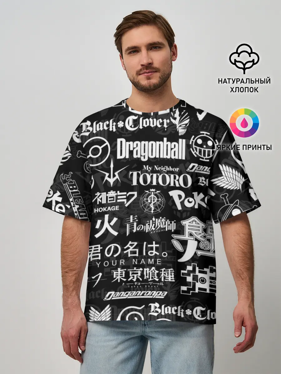 Мужская футболка оверсайз / ЛОГОТИПЫ АНИМЕ | LOGO ANIME