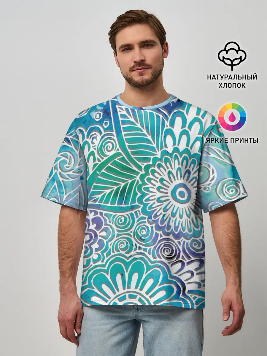 Мужская футболка оверсайз / цветочный узор