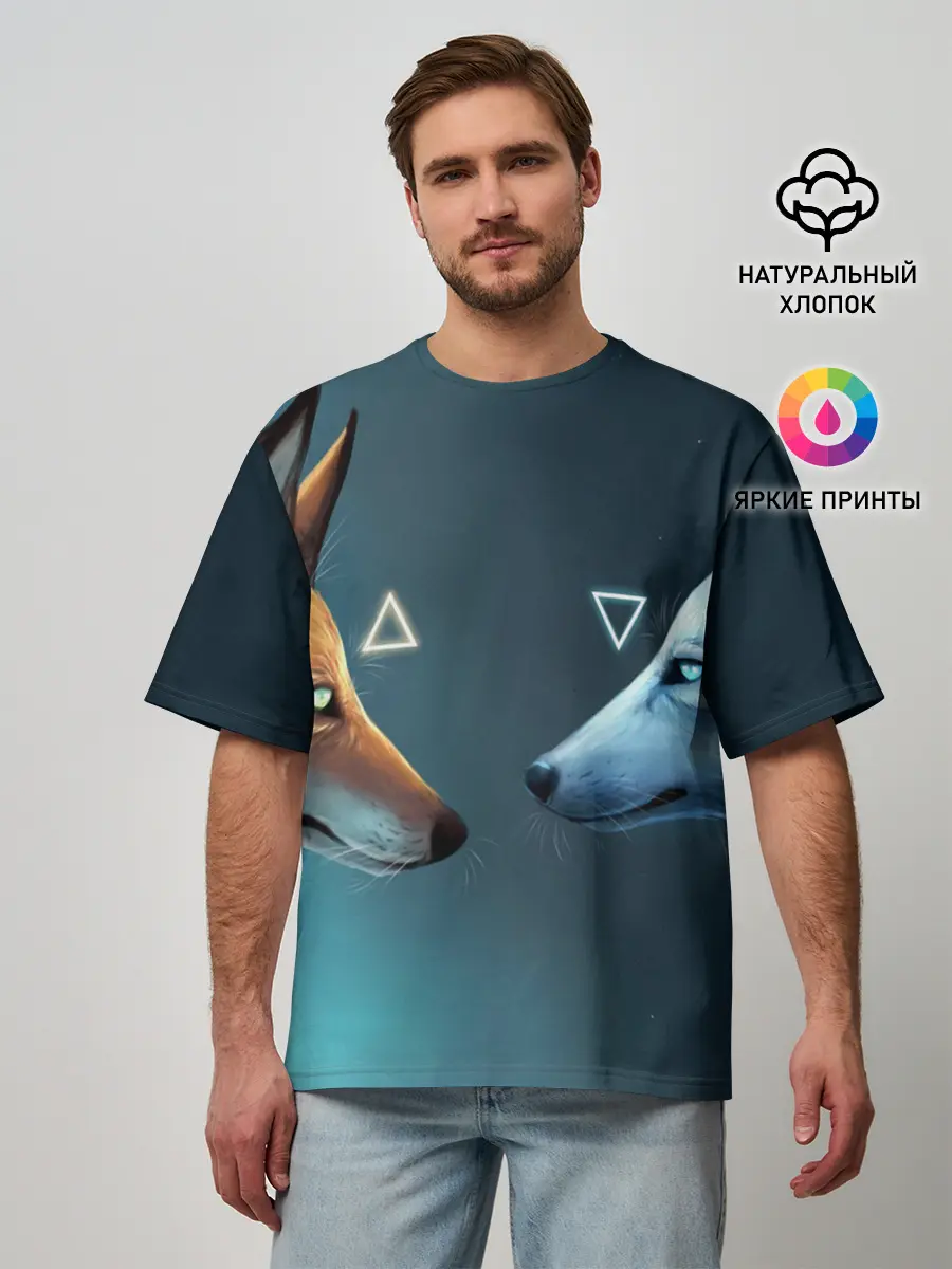 Мужская футболка оверсайз / ЛИСА И ВОЛК