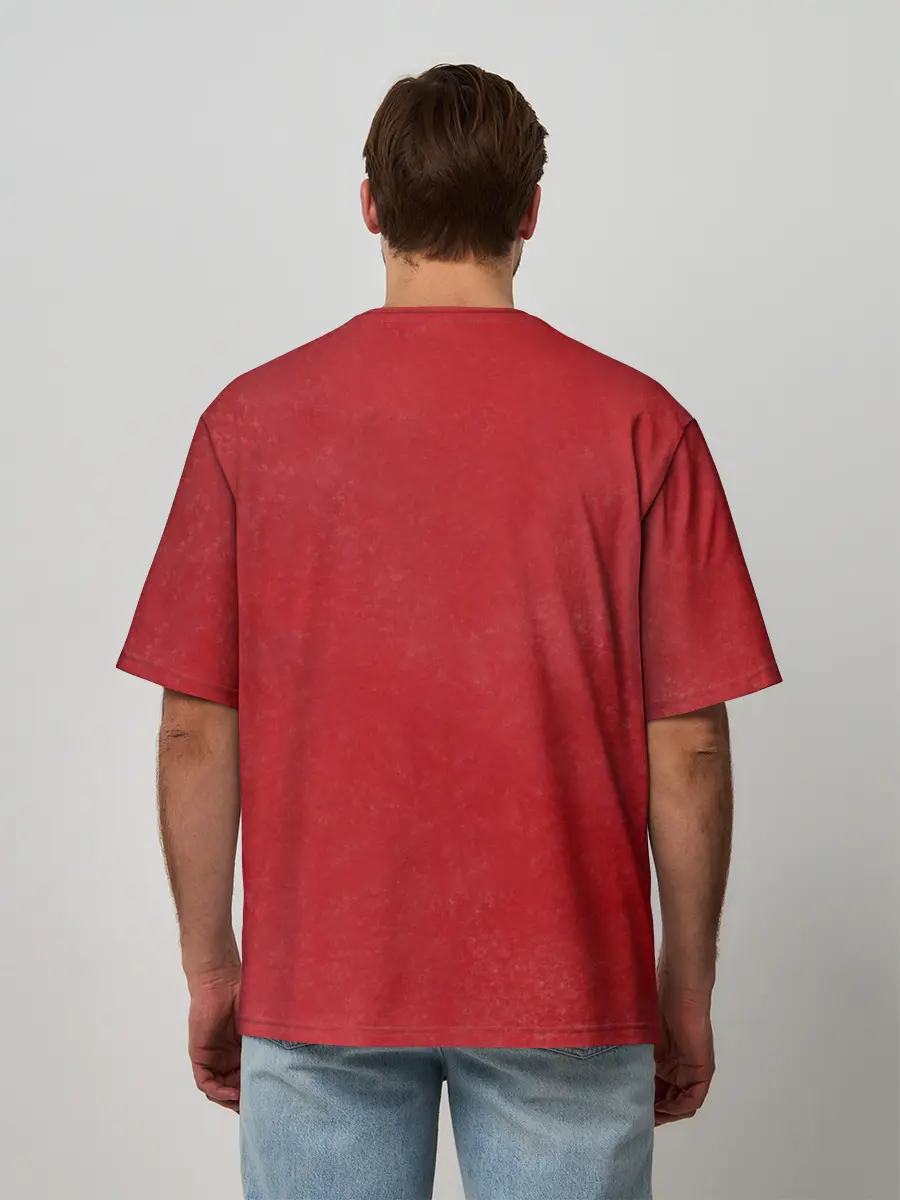 Мужская футболка оверсайз / Человек Бензопила на красном фоне