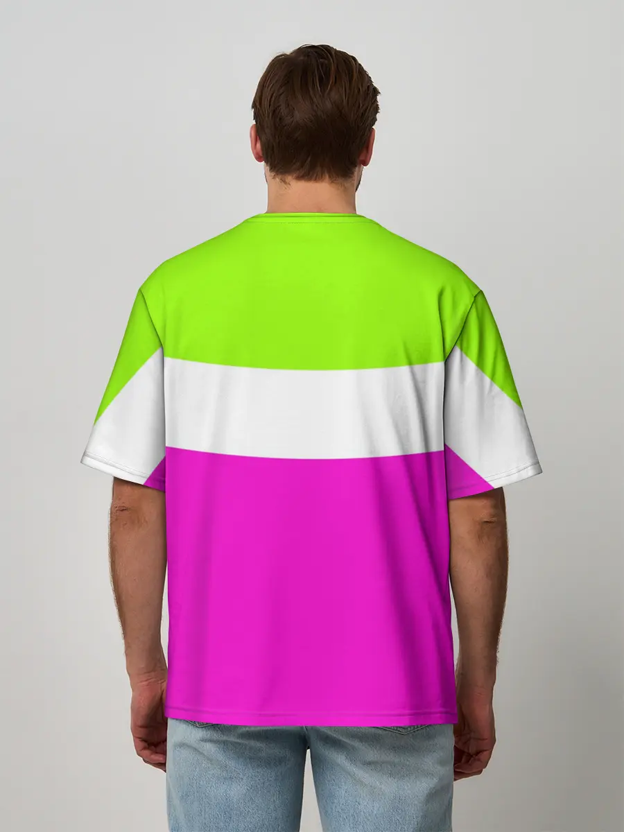 Мужская футболка оверсайз / Serious зелено-розовый