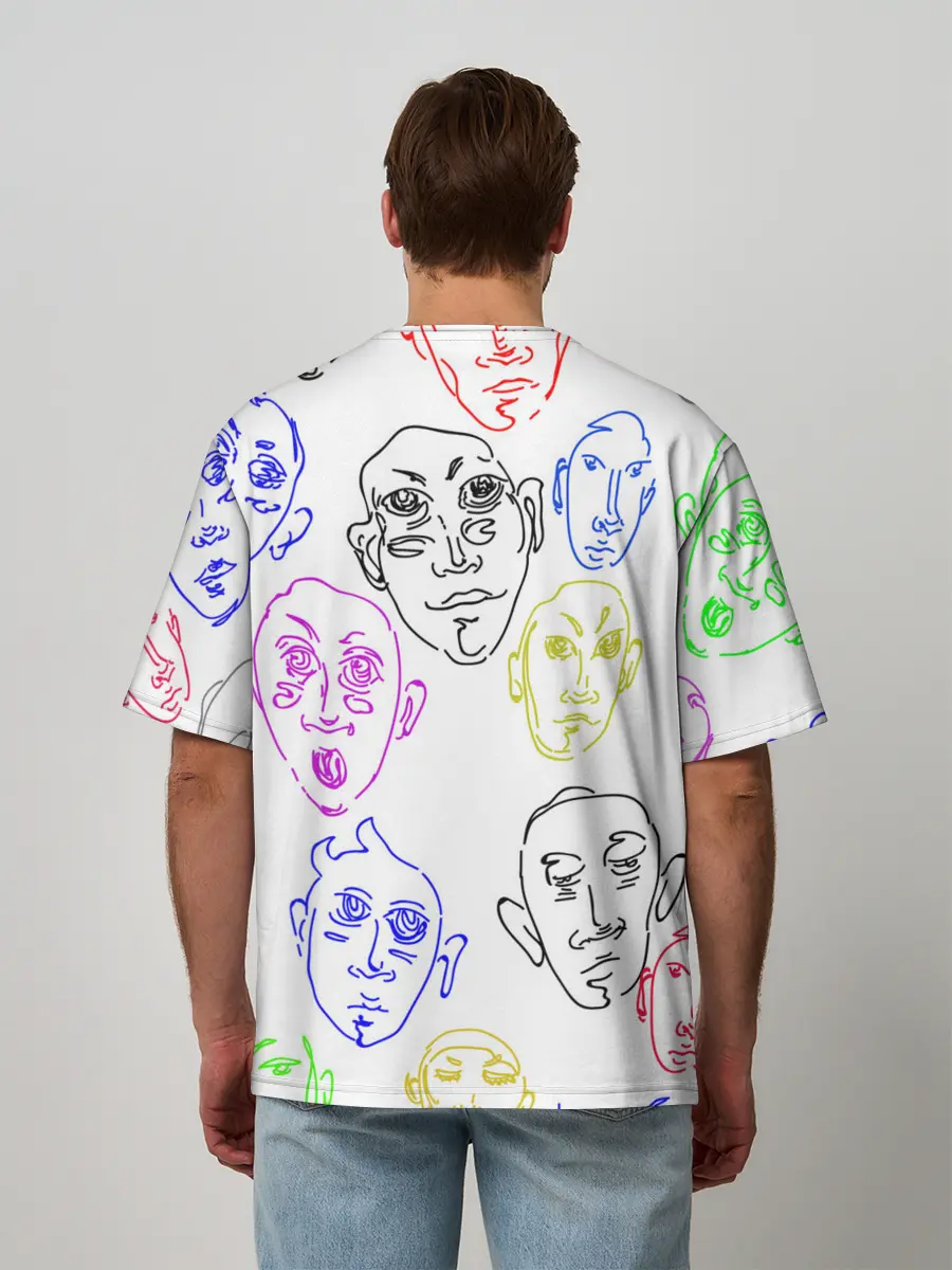 Мужская футболка оверсайз / Цветные лица