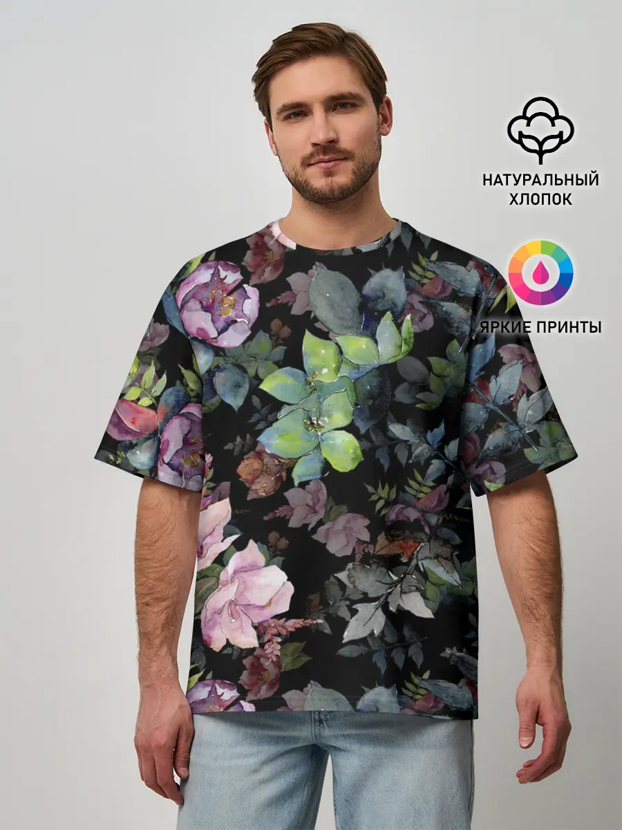 Мужская футболка оверсайз / Цветочный сад