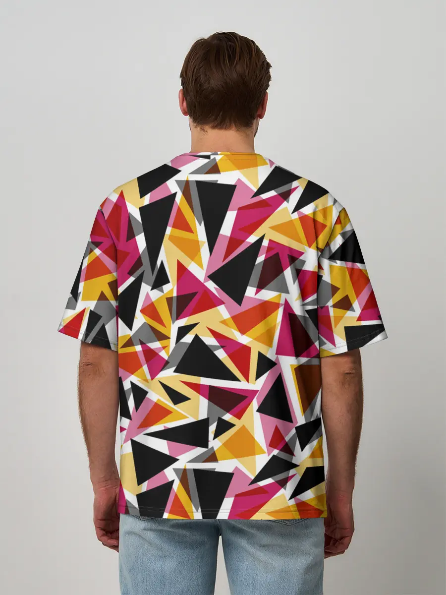 Мужская футболка оверсайз / Разноцветные треугольники