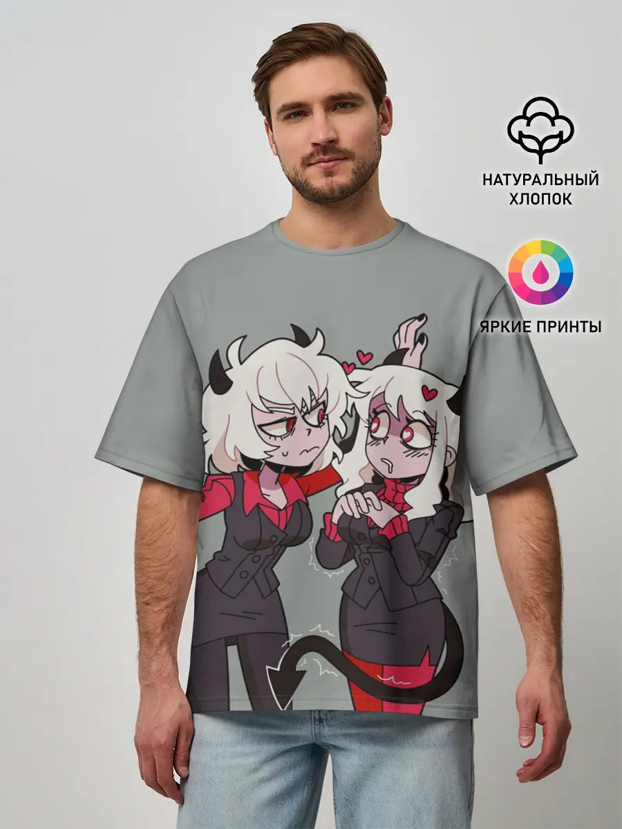 Мужская футболка оверсайз / Здрада разговаривает Helltaker