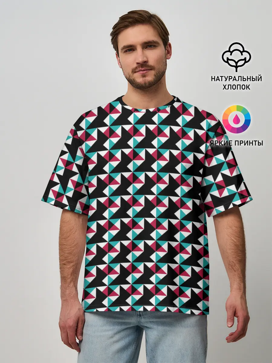 Мужская футболка оверсайз / Красно-черный абстрактный узор