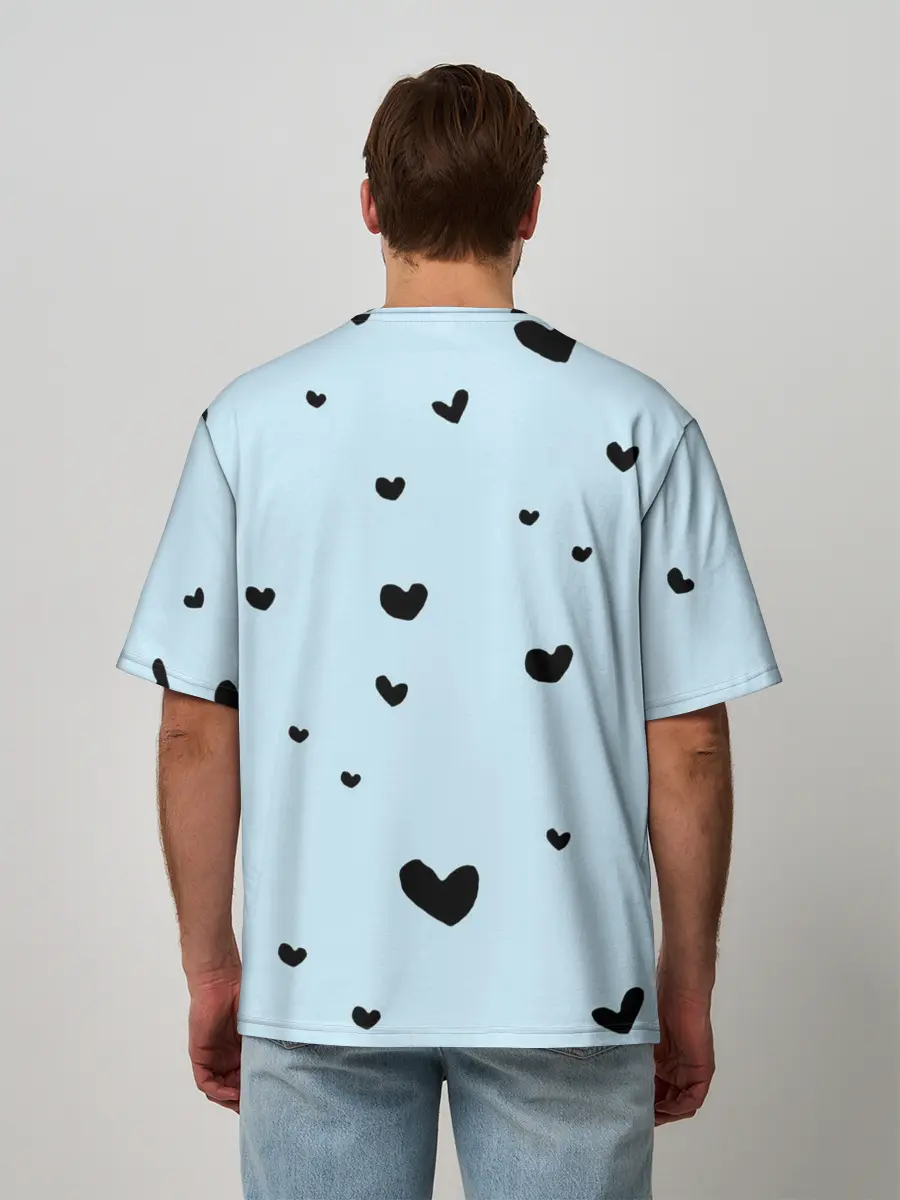 Мужская футболка оверсайз / Танджиро Камадо черные сердечки