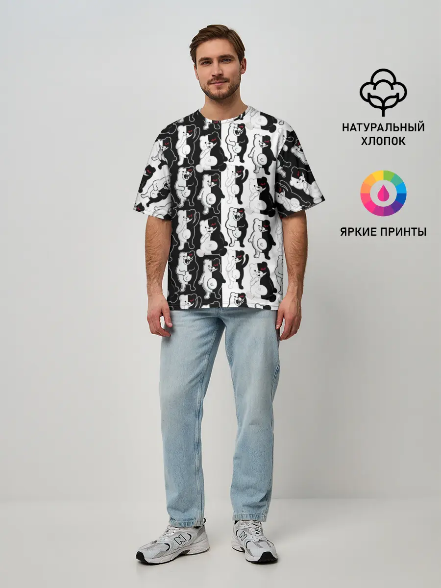 Мужская футболка оверсайз / MONOKUMA / МОНОКУМА ПАТТЕРН