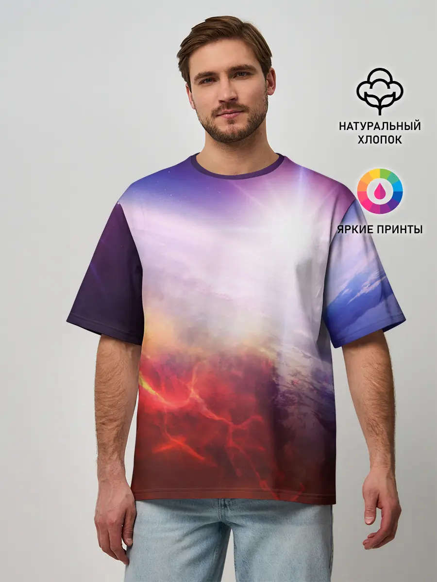 Мужская футболка оверсайз / Звезды в неоне