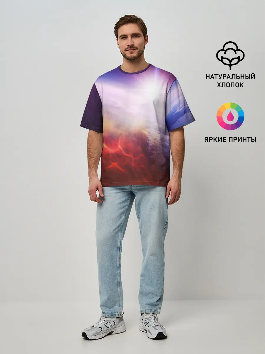 Мужская футболка оверсайз / Звезды в неоне