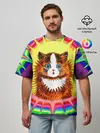 Мужская футболка оверсайз / Psychedelic Rainbow Cat