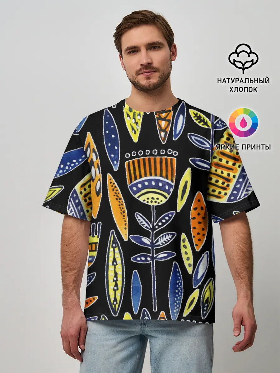 Мужская футболка оверсайз / цветы фараона