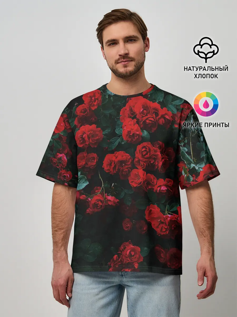 Мужская футболка оверсайз / Розы