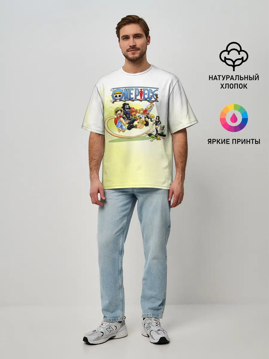 Мужская футболка оверсайз / One Piece пираты Соломенной Шляпы