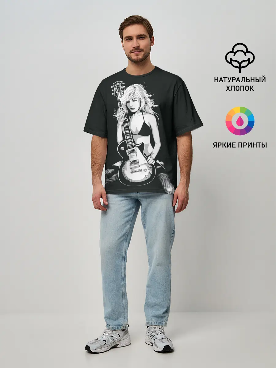 Мужская футболка оверсайз / Девушка с гитарой