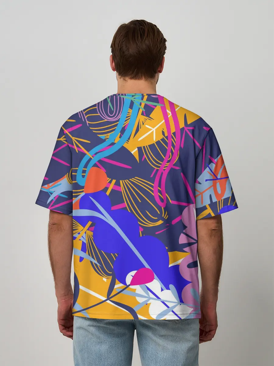 Мужская футболка оверсайз / листья цветы текстура паттэрн