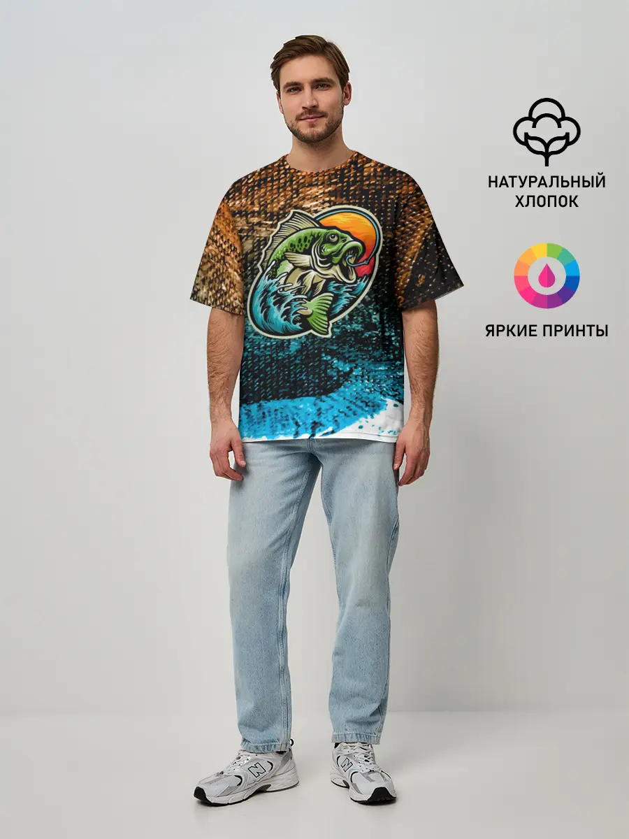 Мужская футболка оверсайз / Рыба на крючке