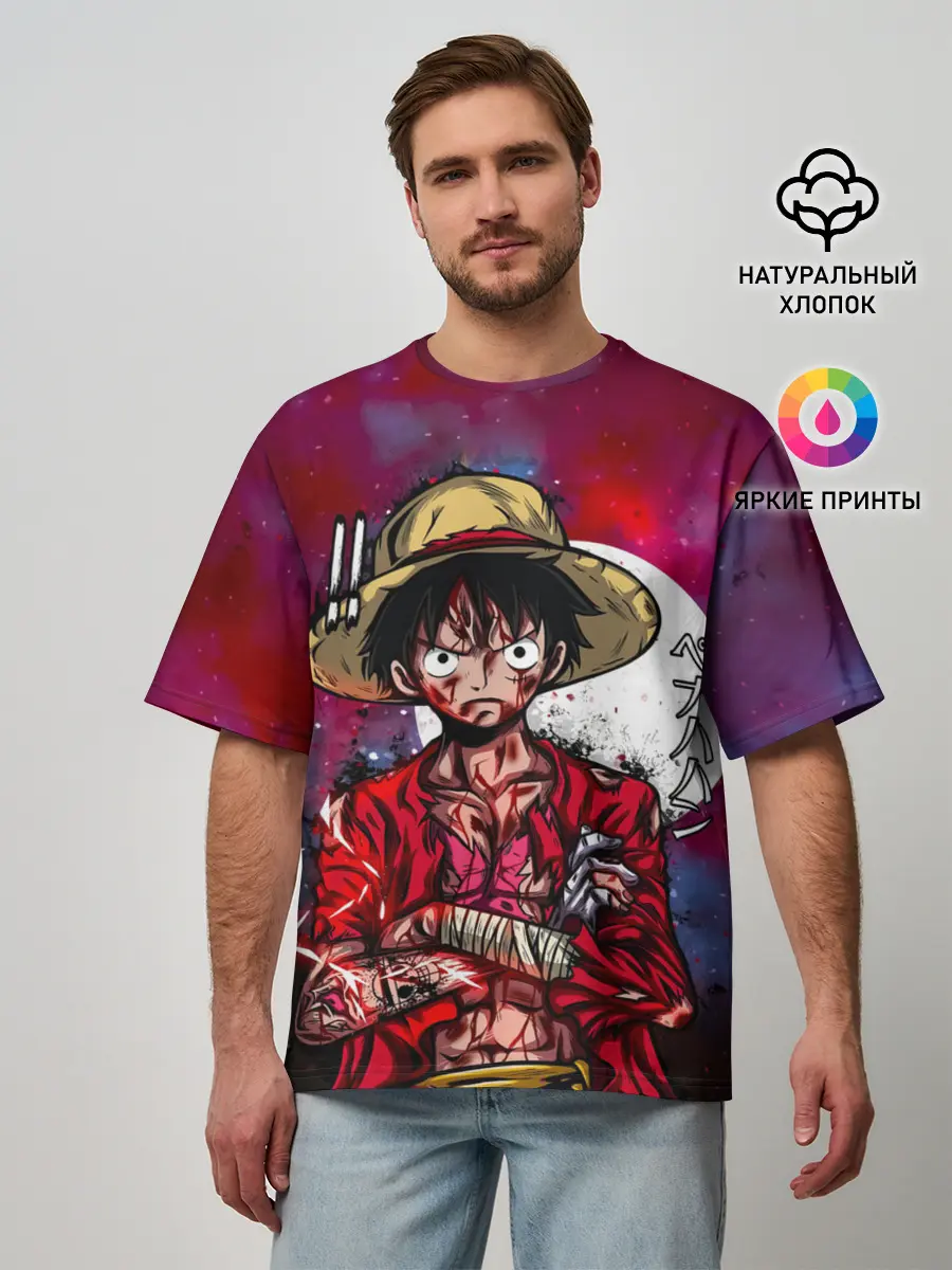 Мужская футболка оверсайз / Луффи One Piece. Большой куш